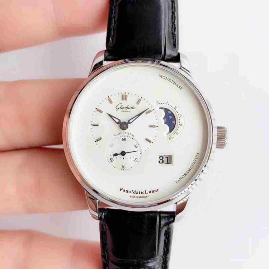 TZ格拉苏蒂偏心月相复刻腕表_月相_蓝钢_时针_尺寸40mm