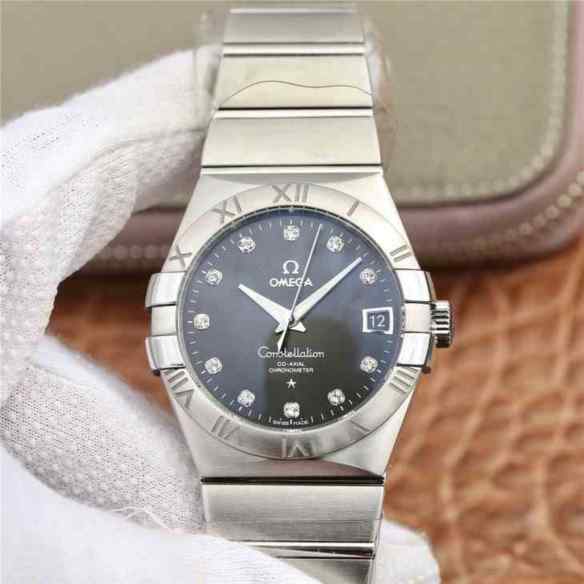 3S欧米茄双鹰星座男款_8500同轴机芯机械_黑面_精钢表带