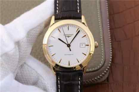 TW浪琴军旗系列L4.774.8金色男士机械皮带手表_白盘条丁_316精钢表壳