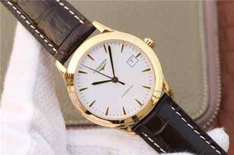 TW浪琴军旗系列L4.774.8金色男士机械皮带手表-细节图2