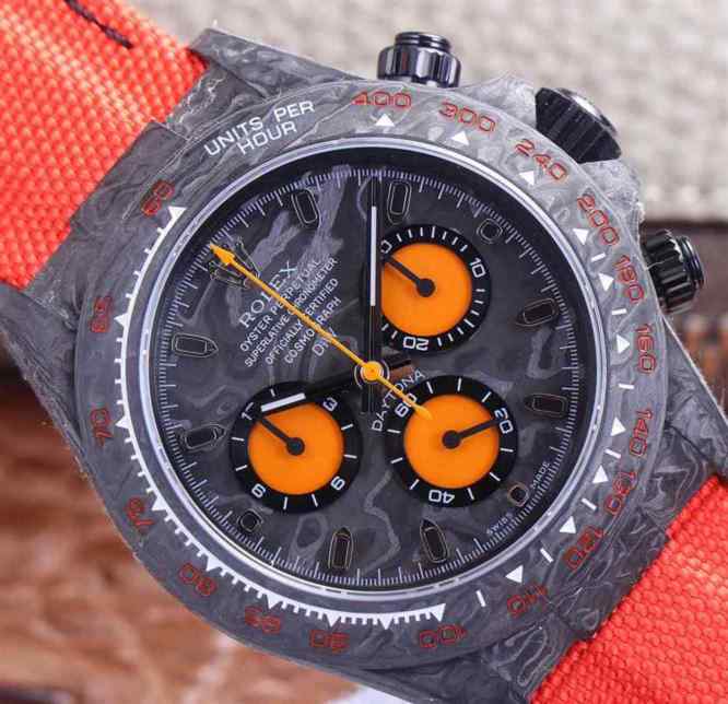 劳力士彩虹迪通拿高仿_JH厂劳力士迪通拿碳纤维定制版_碳纤花纹_尺寸40X11.3