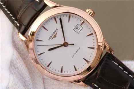 TW浪琴军旗系列L4.774.8.22.2玫瑰金男士机械皮带手表-细节图4