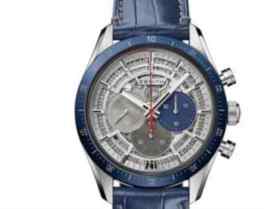 真力时旗舰复刻版_皮带_50周年特别版_60小时的动力_42MM_蓝色陶瓷刻度